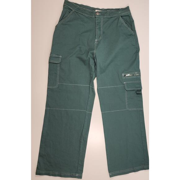 Rachel Paige Green Cargo Pants Women L Utility Wide Leg Workwear - Picture 2 of 10